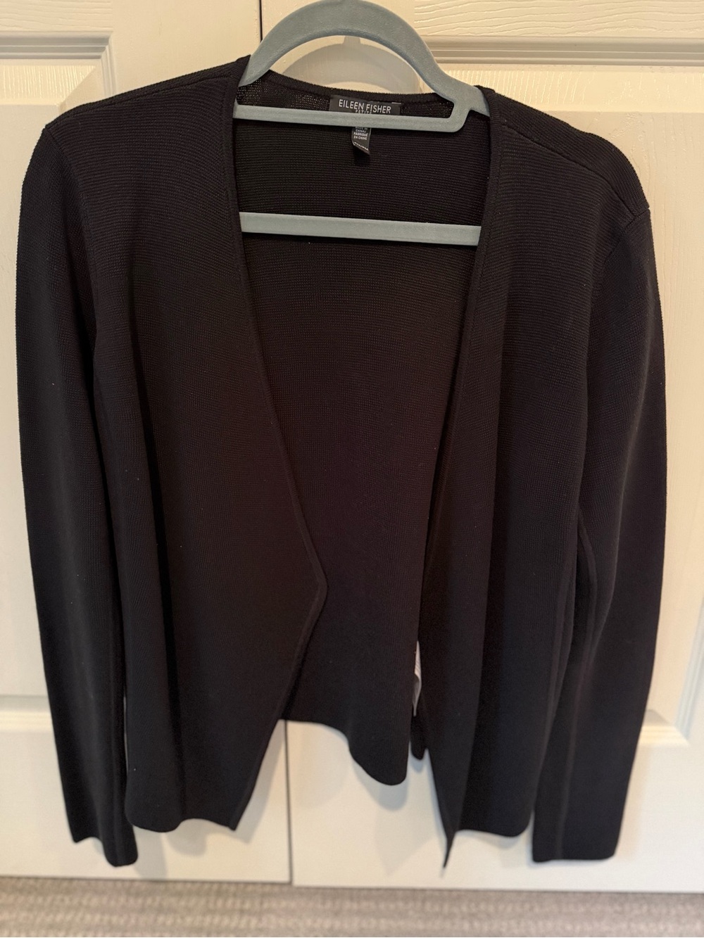 Eileen Fisher Black Open-Front Knit Cardigan